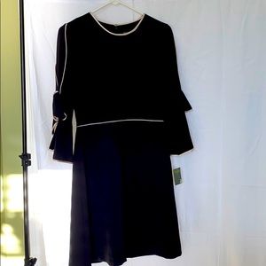 3/4 sleeve black dress with shimmery piping size 6